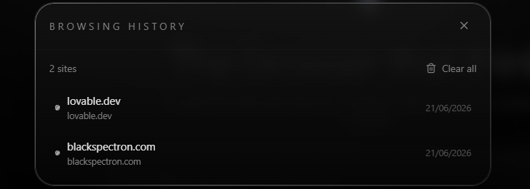 BlackSpectron Arc Browsing History Dialog